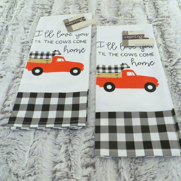 I'll Love You Til The Cows Come Home Kitchen Towels Set Of 2 New - Picture 1 of 5